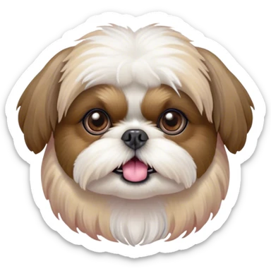 Cinematic Comical Shih Tzu Portrait Emoji, Head cocked with a hilariously exaggerated, shocked expression and twinkling, comically wide eyes, showcasing a fluffy, luxurious fur in soft pastel tones, simplified yet whimsically detailed, glowing with a playful, sassy radiance, high shine, exuding a humorous and cheeky charm, styled with a soft glowing outline, capturing the essence of a Shih Tzu that looks as if it could burst into a fit of playful antics at any moment! sticker