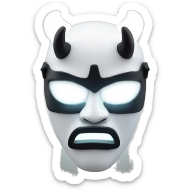 White oni mask with a cyberpunk white led twist. White glowing eyes, dark black horns. sticker