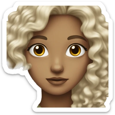 White girl long dark curly hair hazel eyes  sticker