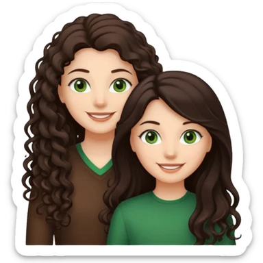 Two besties: 1: long ironed straight darkbrown hair, green eyes 2: long curly darkbrown hair, brown eyes sticker