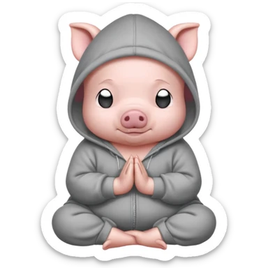 a cute baby pig in an oversized hoodie meditating sticker