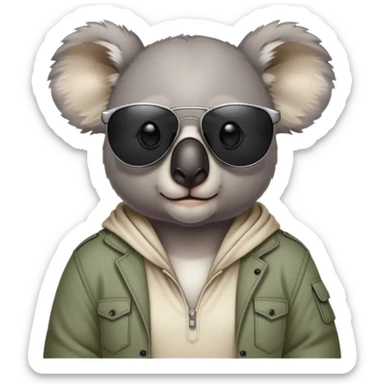anthropomorphised koala in casual clothing, wearing dark sunglasses, fierce pose sticker
