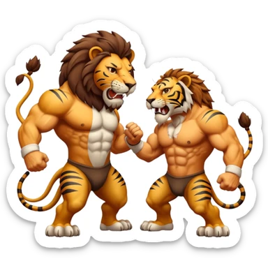 brutal battle between one lion and one tiger  sticker