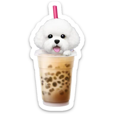 Bichon Frise dog with bubble tea sticker