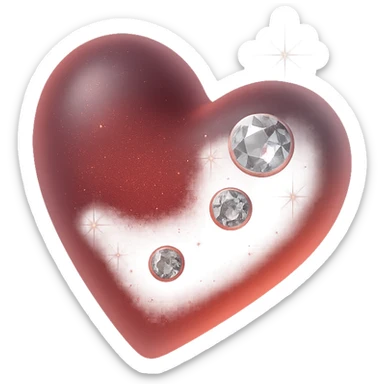 tiny red heart, pastel red enamel, sparkling gems, soft glowing effect, extra glitter accents, matte glass style sticker