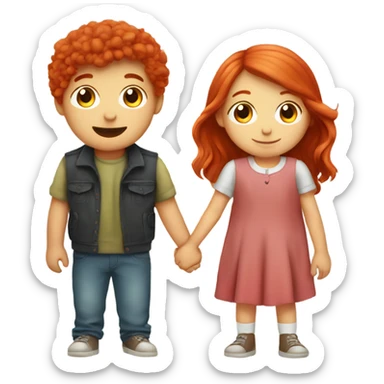 Kids boy and girl red hair holding hands cute sticker