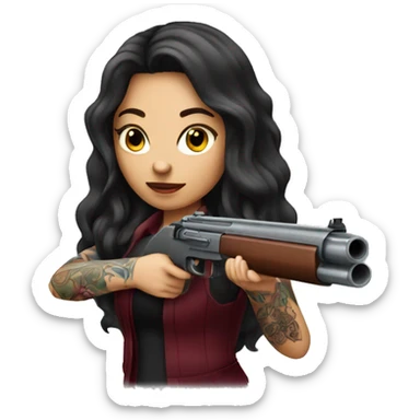 Beautiful tattooed burgundy long haired woman shooting a gun sticker
