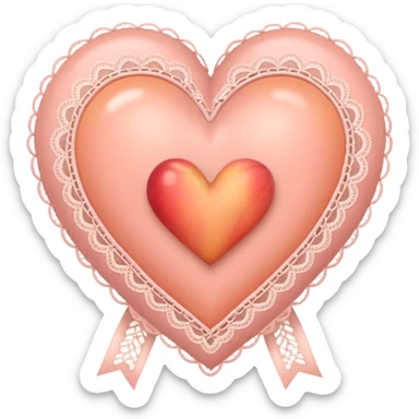 cute baby pink peach colored heart with lace trimming and with a lace ribbon sticker