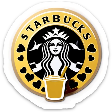 Gold Starbucks with hearts sticker