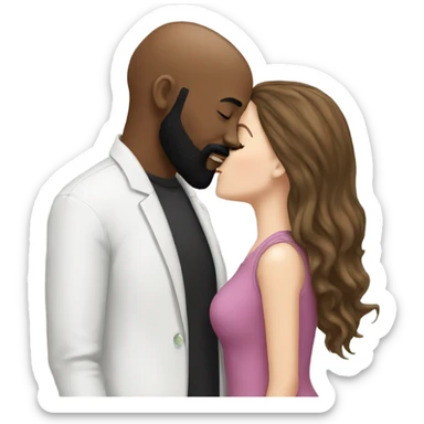White girl brunette kissing black bald man with beard sticker