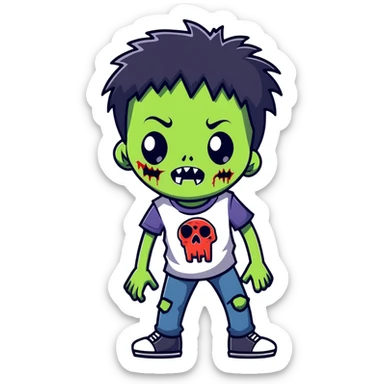 boy zombie with black hair, emo style sticker