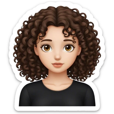 A curly brunette hair girl with a black top sticker
