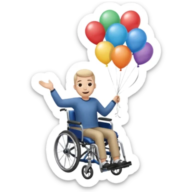 Persona in sedia a rotelle appesa a dei palloncini sticker
