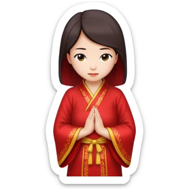 Chinese lady bowing in red robe sticker