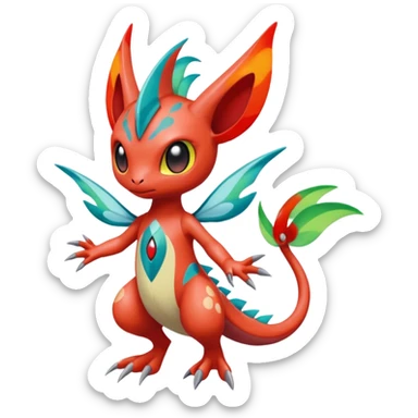 Splash-patterned emotional sparky sparky boom boom painful Meloetta-Guilmon-Salandit-Celebi-Pokémon-Fakémon-fusion-hybrid-creature sticker