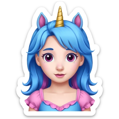Unicorn with a pink dress and blue hair  sticker