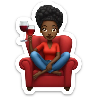 black girl sitting cross-legged on big red throne chair with glass of wine in hand sticker