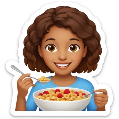 Brown girl eating cereal emoji sticker