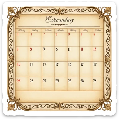 edwardian monthly calendar page sticker
