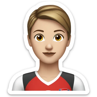 Pretty white woman with short brown hair wearing an Arsenal jersey and black leggings sticker