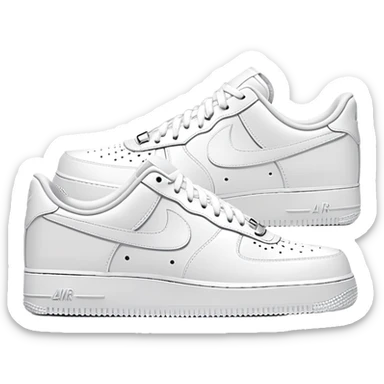 Two white Nike Air Force 1 shoes arranged with the second shoe behind the first, pure white colorway, iconic Nike swoosh, minimalist design sticker