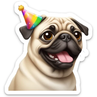 Pug wearing a birthday hat sticker