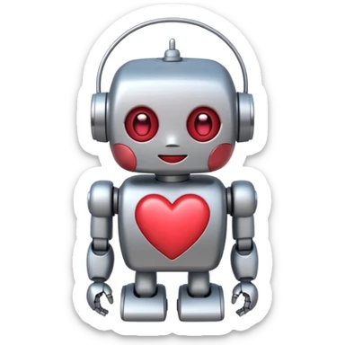 cute robot with heart antenna, blushing cheeks, color #b0f2f8, apple emoji style sticker