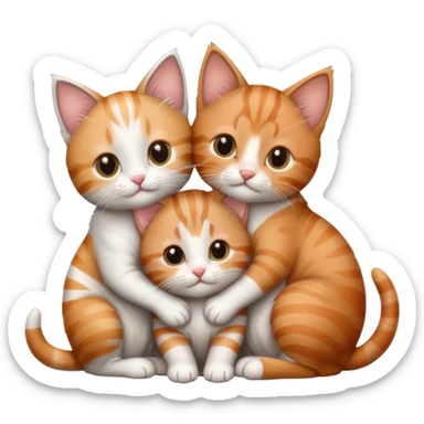 3 tiny kittens cuddling together all different colours, the first one is grey and white, the second is ginger and white and the third is brown tabby and white sticker