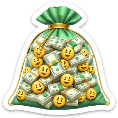 Luxury 3D emoji, overflowing money bag, stacks of cash, premium lighting, rich glossy look, ultra clean, transparent background


 sticker
