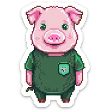 pig with a beard wearing a green T-shirt sticker