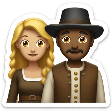 A woman named Cindy and a man named Tim dressed as pilgrims. sticker