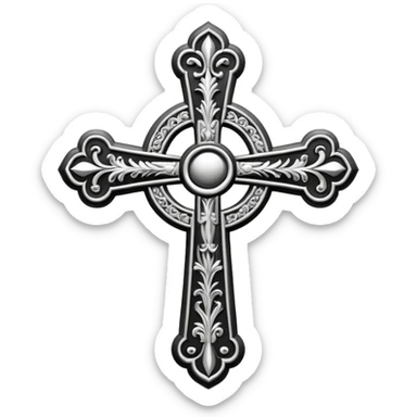 a black and white detailed latin cross sticker