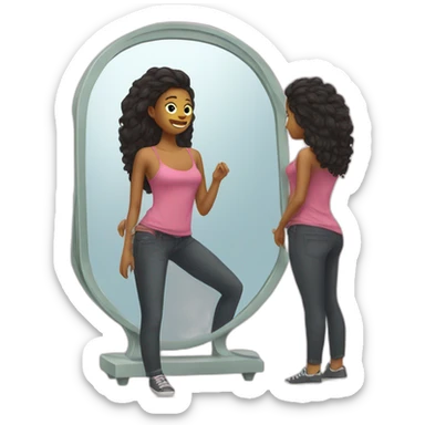 trying on clothes in front of a mirror sticker