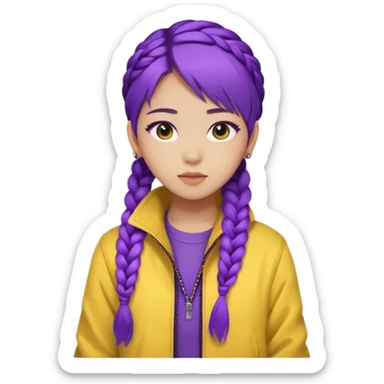 kpop hunters Rumi purple hair asian, yellow jacket and hair one large braid sticker