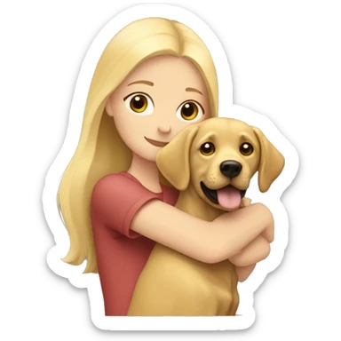 blonde girl hugging golden Labrador  sticker