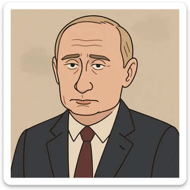 cartoon portrait of Vladimir Putin, neutral expression, simple background sticker