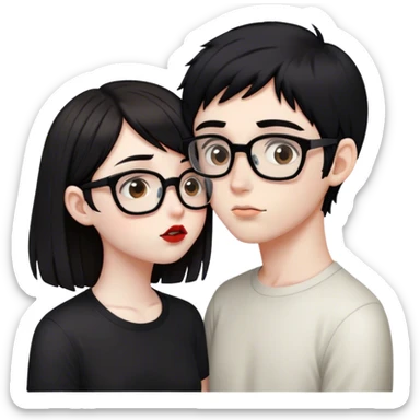 Nerd boy with brown hair kissing emo girl with black hair and no glasses sticker
