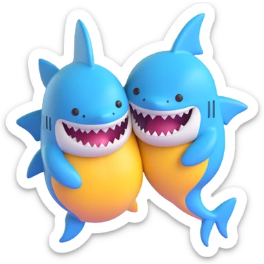 two sharks hugging, 3D emoji style sticker