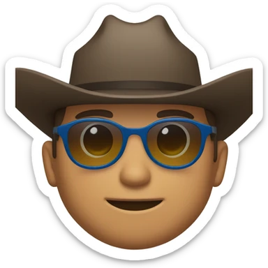 male in blue collared shirt in sunglasses and a cowboy hat sticker