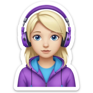 girl blond with purple highlights hair blue eyes and wearing headphones sticker