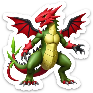 Cool edgy shiny Guilmon-Flygon-Tyranitar-Digimon-hybrid-fusion, yellow belly, full body sticker