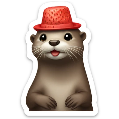 otter with strawberry hat sticker