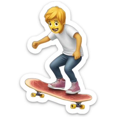 a person rides a piece of meat like a skateboard sticker