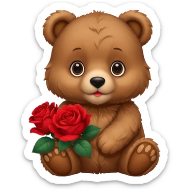 Cute bear with puppy dog eyes holding roses  sticker