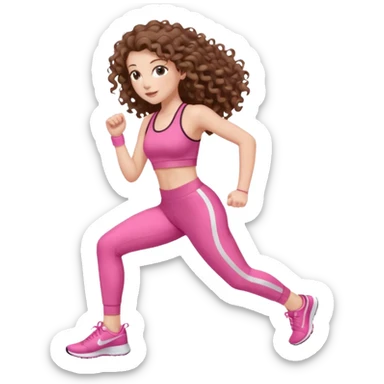 pale white girl with long brown curly hair exercise pink sticker