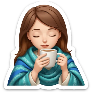 brown-haired white girl inside a blanket sipping coffee eyes closed sticker