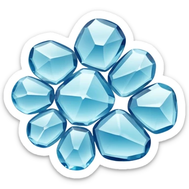 small translucent cluster of irregular crystal-like grains with gelée texture and glossy surface, slightly rounded and bumpy, colors from pearly white to transparent, living hydrated structure, soft lighting, subtle shadows, emoji scale sticker