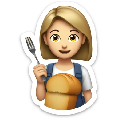 girl with a bread who likes bread with a fork with a camera sticker