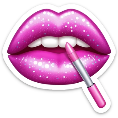 Pink lip gloss glittery sticker