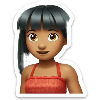 Little girl with bangs wearing a grass hula skirt and red tube top like lilo from lilo and stitch sticker